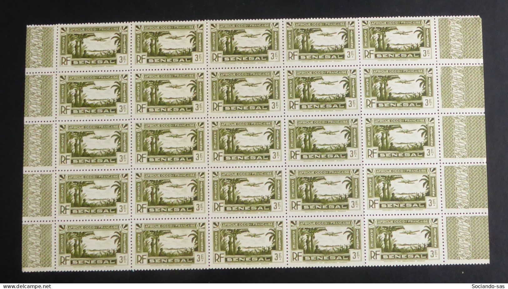 SENEGAL - 1935 - Poste Aérienne PA N°YT. 6 - Avion 3f Vert - Bloc De 25 Bord De Feuille - Neuf Luxe ** / MNH - Poste Aérienne