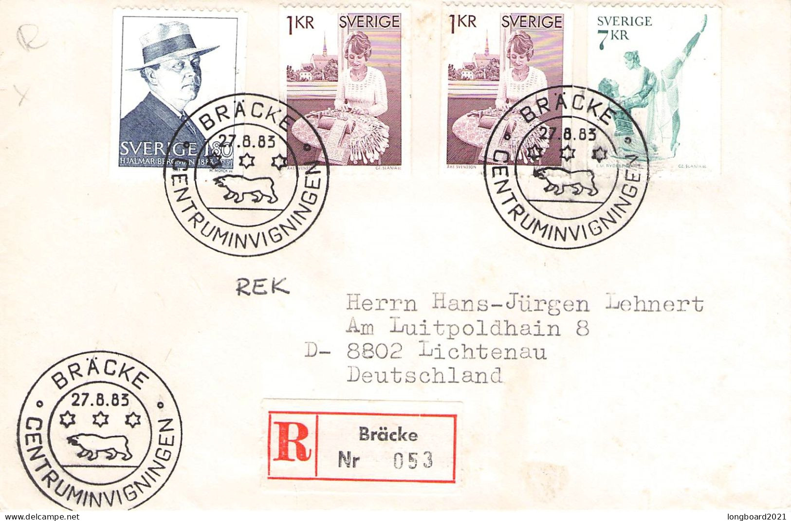 SWEDEN - REGISTERED MAIL 1983 BRÄCKE - DE / 2099 - Briefe U. Dokumente