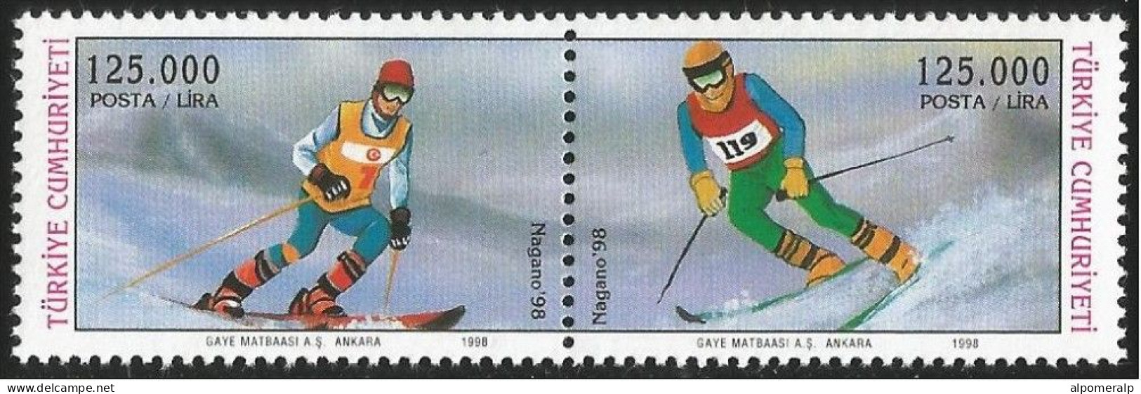 Türkiye 1998 Mi 3136-3137 Pair MNH Nagano Winter Olympics - Nuevos