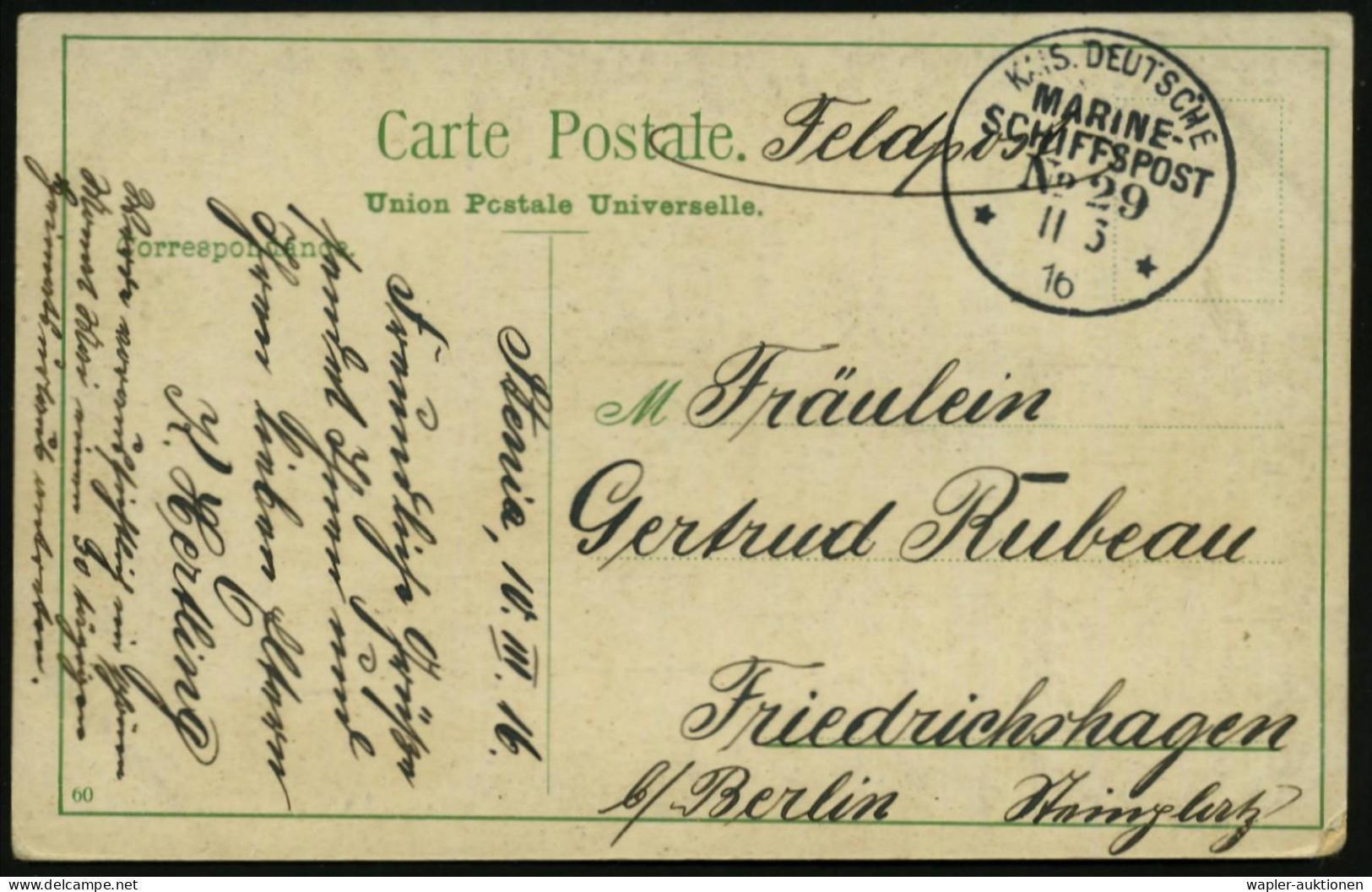 DEUTSCHE MARINESCHIFFSPOST I. WK. (1914 -18) - GERMAN NAVAL SEA POST OFFICE  WW.I (1914 -18) - POSTE NAVALE ALLEMANDE G. - Maritime