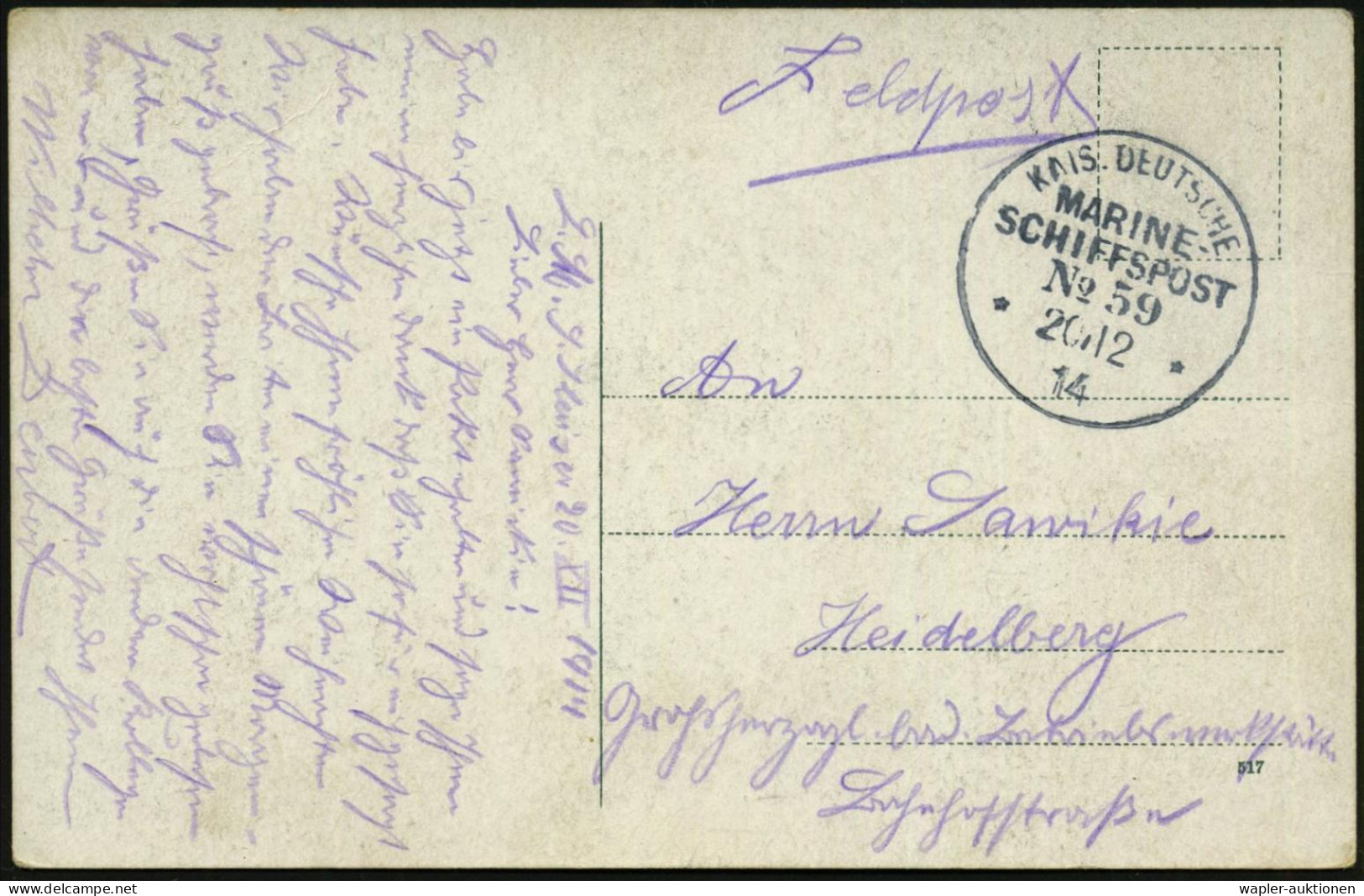 DEUTSCHE MARINESCHIFFSPOST I. WK. (1914 -18) - GERMAN NAVAL SEA POST OFFICE  WW.I (1914 -18) - POSTE NAVALE ALLEMANDE G. - Maritime