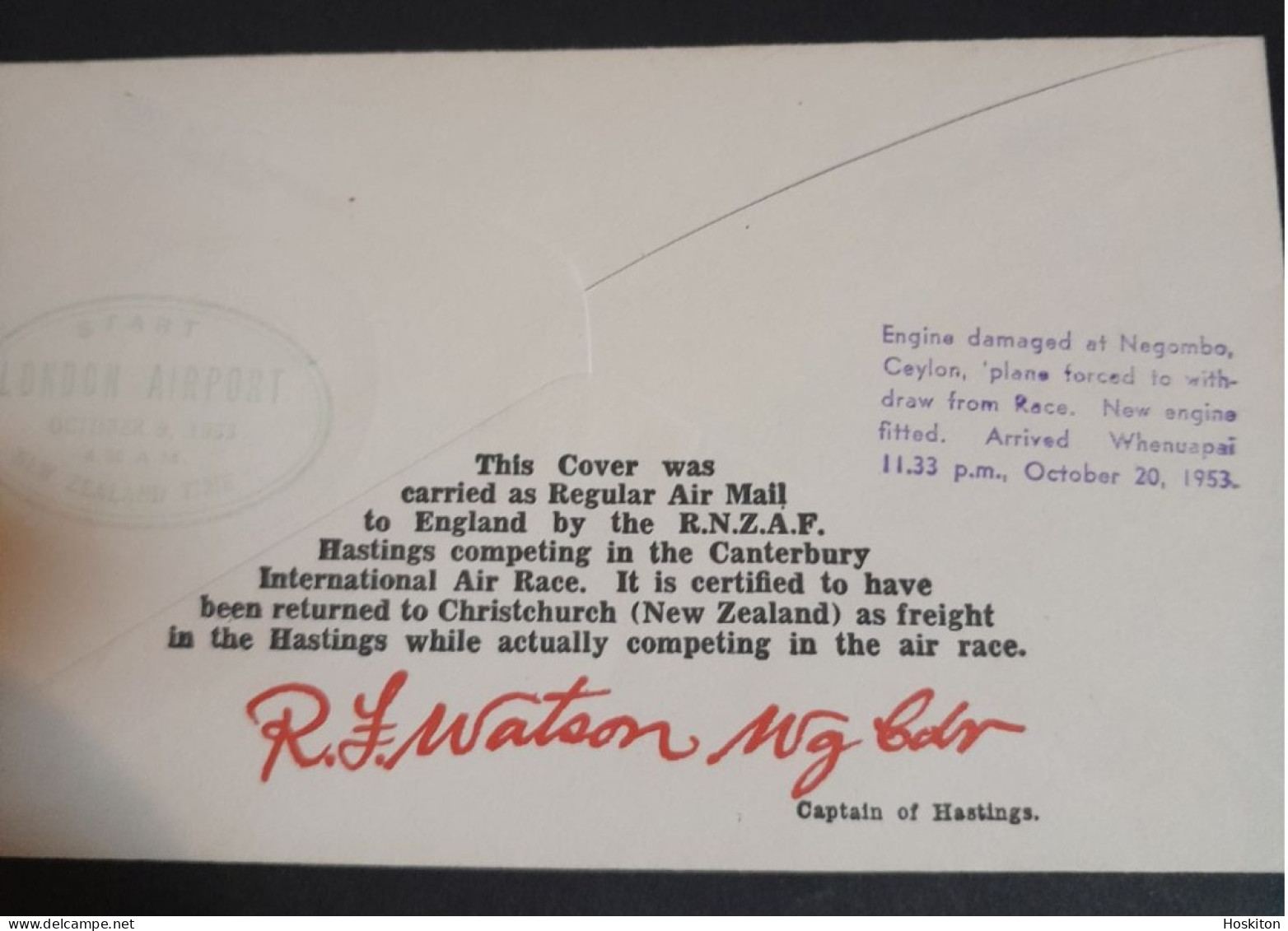 1 Sept 1953 Canterbury International Air Race. - - Cartas & Documentos