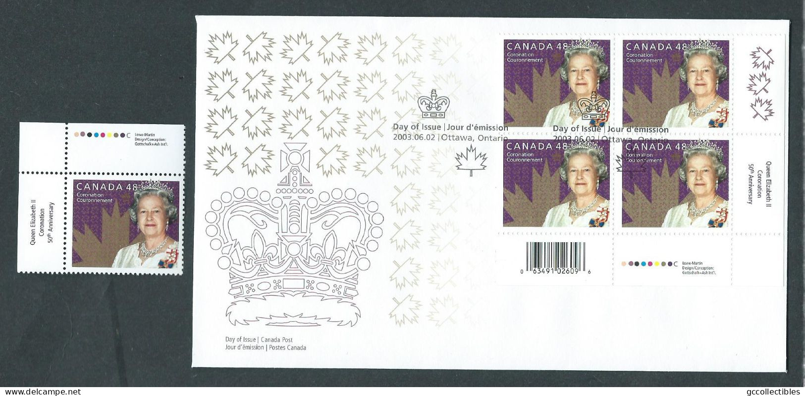Canada # 1987 LR. P.B Barcode FDC+ Single MNH-50th Ann. Of The Coronation Of QE11 - 2001-2010
