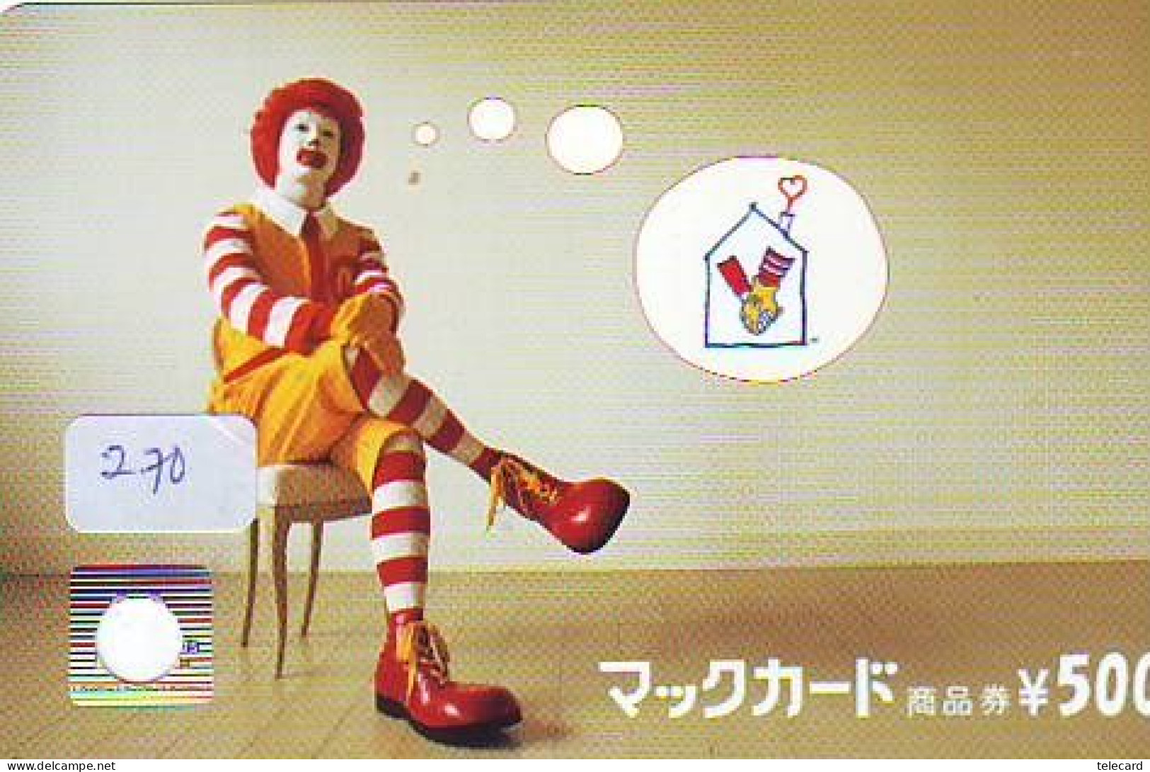 Carte Prépayée Japon * McDonald's JAPON (270) MacDonald's * McDonald's   JAPAN *  PHONECARD * TELEFONKARTE * - Publicidad