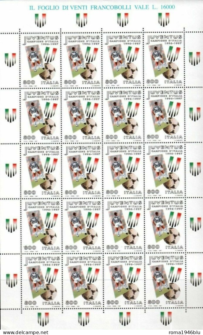 ITALIA REPUBBLICA 1996-97 JUVENTUS CAMPIONE D'ITALIA FOGLIO INTERO CALCIO MILAN NON PIEGATO ** MNH - Blocks & Sheetlets
