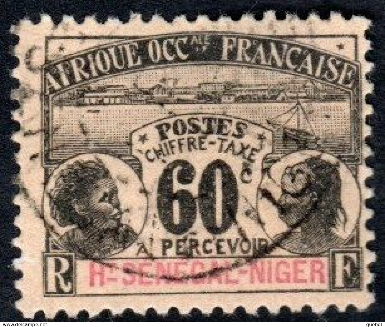 Haut-Sénégal Et Niger Obl. N° Taxe  6 - Emblème Le 60c Brun - Used Stamps