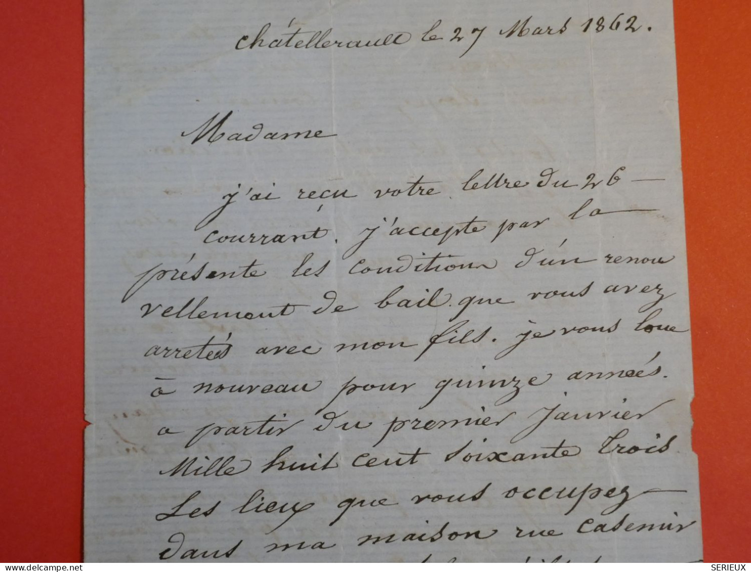 BZ12 FRANCE BELLE LETTRE 1862 BORDEAUX CHATELLERAULT A PARIS + +AFF. INTERESSANT ++ - 1853-1860 Napoléon III