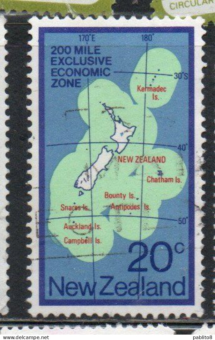 NEW ZEALAND NUOVA ZELANDA 1978 ECONOMIC ZONE 200-MILE LIMIT MAP 20c USED USATO OBLITERE' - Oblitérés