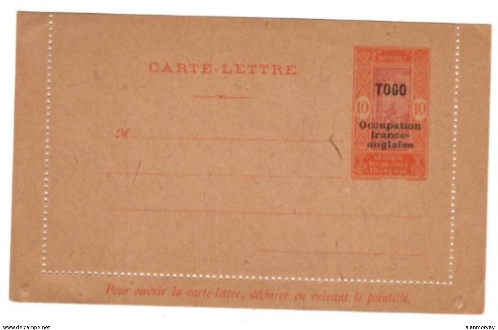 Togo - Ango-French Occupation Unused Letter Card - Covers & Documents