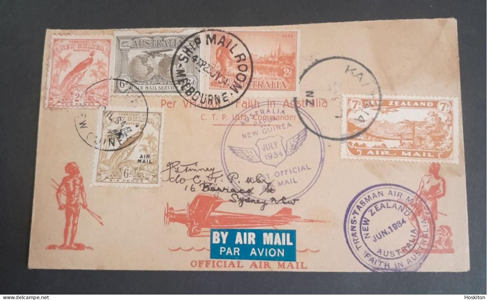 2 July 1934 Kaitaia-Sydney-Papua New Guinea &return Flight To Australia VH-UXX Faith In Australia - Briefe U. Dokumente
