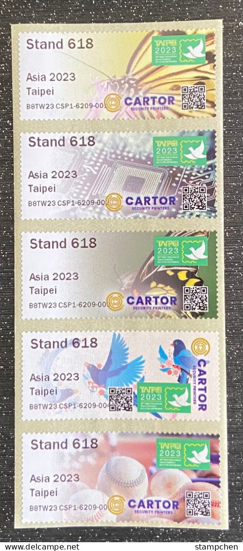 Test ATM Stamp Taiwan 2023 Taipei Stamp Exhi. -Butterfly Wafer Blue Magpie Baseball - Neufs