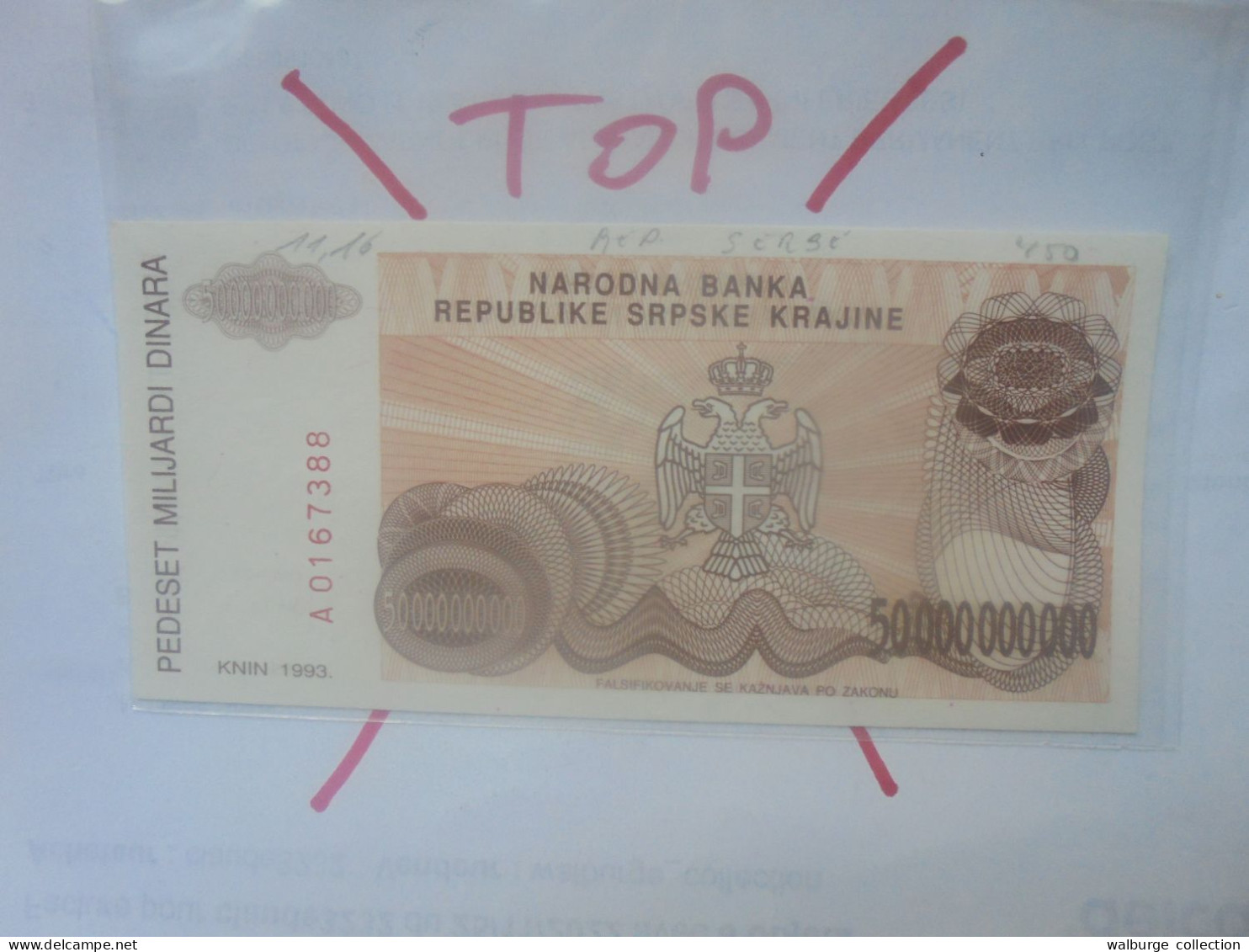 République Serbe (KNIN) 50.000.000.000 DINARA 1993 Neuf (B.30) - Serbia