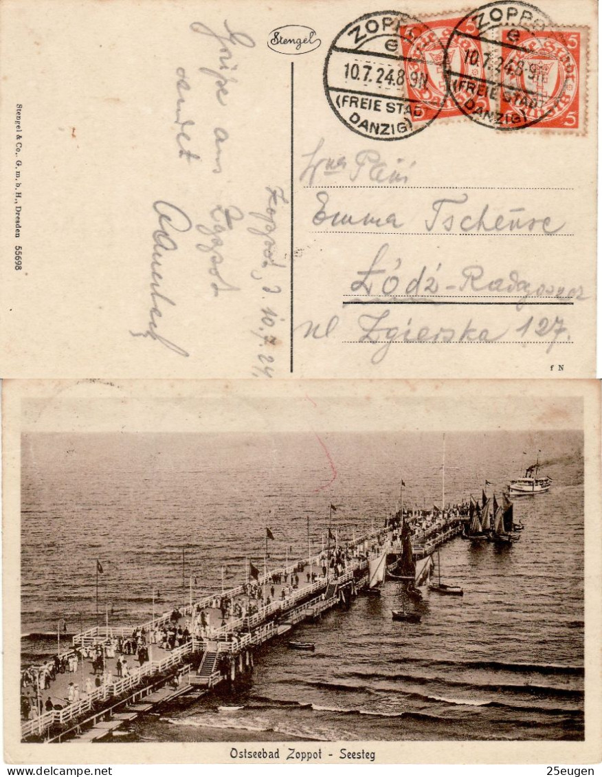 DANZIG 1924  POSTCARD SENT FROM ZOPPOT TO ŁÓDŻ - Lettres & Documents