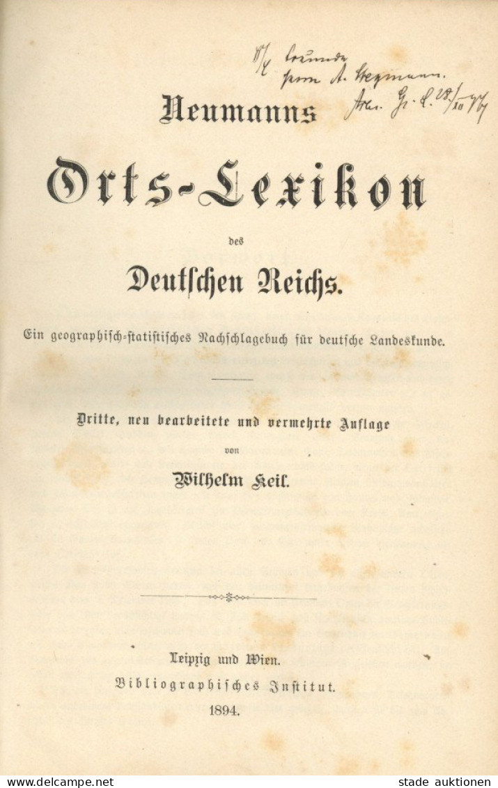 Buch Neumanns Orts-Lexikon Des Deutschen Reichs Von Wilhelm Keil 1894, Bibliographisches Institut Leipzig Und Wien, 1028 - Sonstige & Ohne Zuordnung