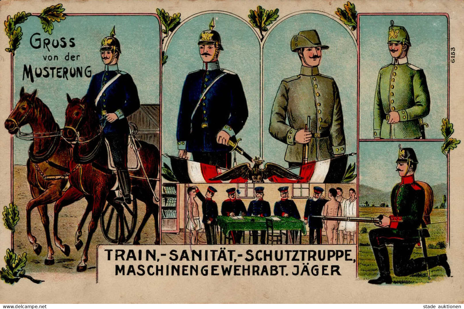 Musterung Train.-Sanität.-Schutztruppe Maschinengewehrabt. Jäger 1915 I-II (fleckig) - Weltkrieg 1914-18