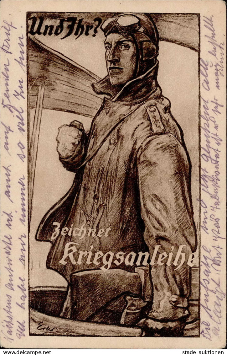 Feldpost WK I -Und Ihr? Zeichnet Krieganleihe- Braune Flieger-AK Als Feldpost, K1 -CREFELD 26 3 18- Miliäranschrift I-II - Sonstige & Ohne Zuordnung