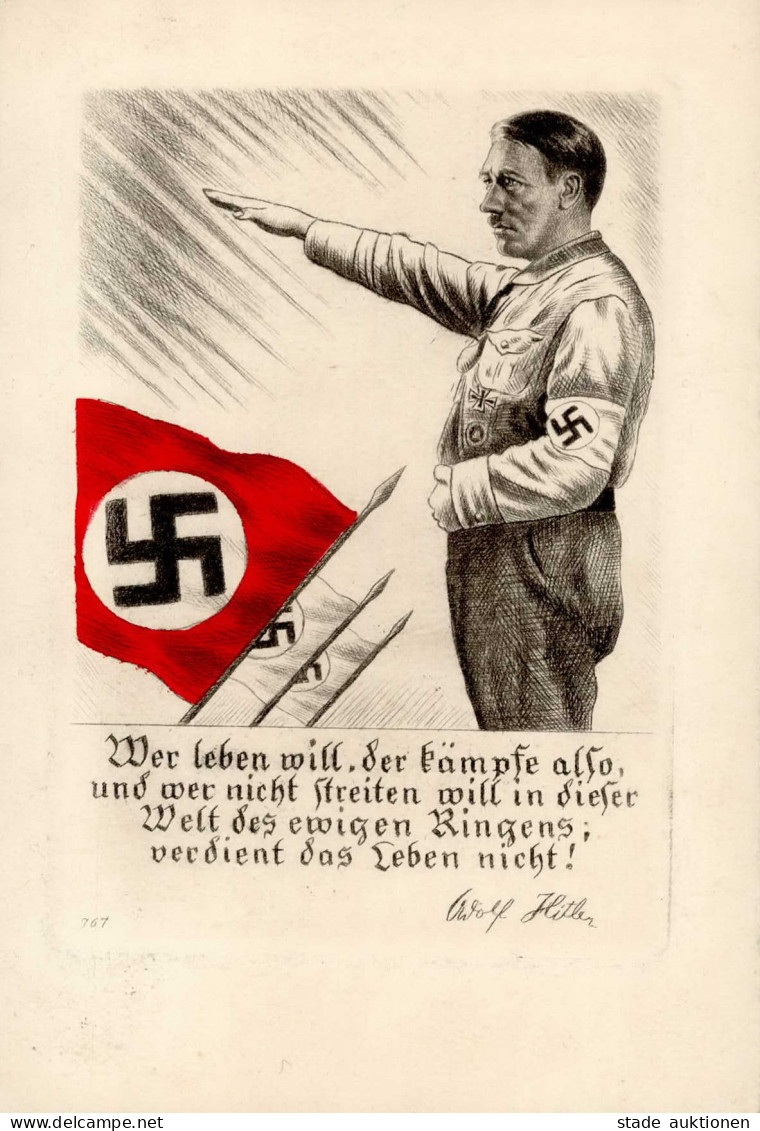 FLAGGEN/STANDARTEN WK II - Seltene Original-Radierung Nr. 767 HITLER Wer Leben Will.. 1933 I - Guerra 1939-45