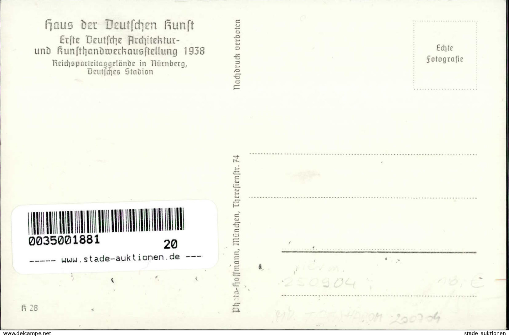 HDK WK II - HDK K 28 1.DEUTSCHE ARCHITEKTUR- Und KUNSTHANDWERKAUSSTELLUNG 1938 - Reichsparteitaggelände In Nürnberg Deut - Guerra 1939-45