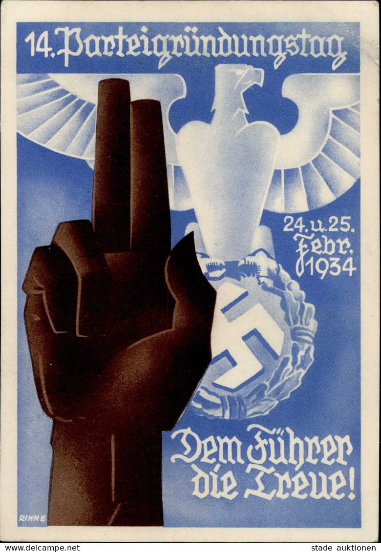 BADEN WK II - DEM FÜHRER Die TREUE 14.NSDAP-PARTEIGRÜNDUNGSTAG 1934 Künstlerkarte Sign. Rinne Ecke Gestoßen II - War 1939-45