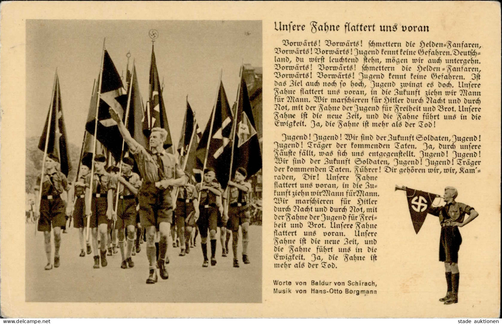 HITLERJUGEND WK II - JUNVOLK-Liedkarte UNSERE FAHNE FLATTERT UNS VORAN I-II - Guerre 1939-45