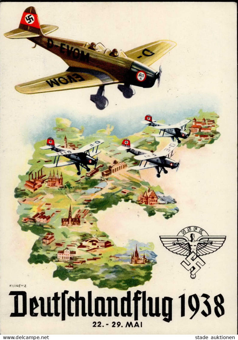 NS-FLIEGERKORPS WK II - DEUTSCHLANDFLUG 1938 GSK PP 127 Mit Zusatzfrankatur Künstlerkarte Sign. K.Lorenz I - Guerra 1939-45
