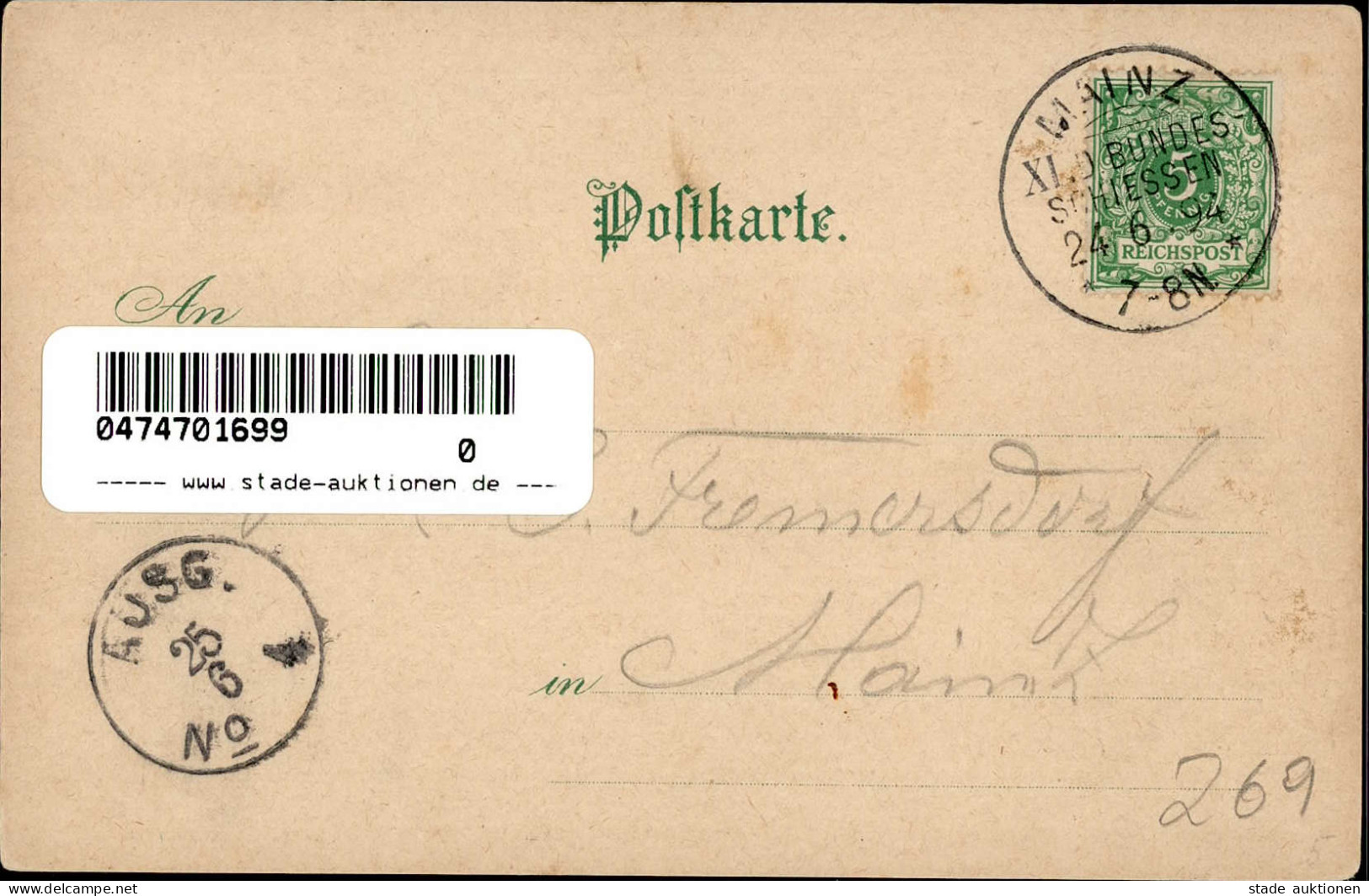 Mainz XI. Deutsches Bundesschiessen 1894 Mit So-Stempel I-II - Tiro (armi)