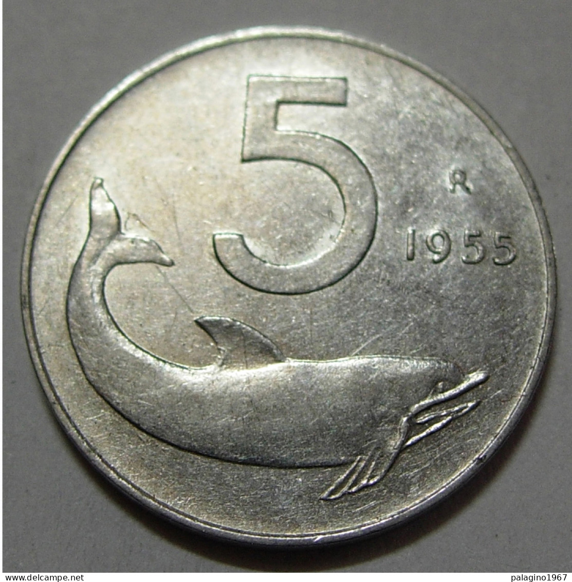 REPUBBLICA ITALIANA 5 Lire Delfino 1955 BB QSPL  - 5 Lire