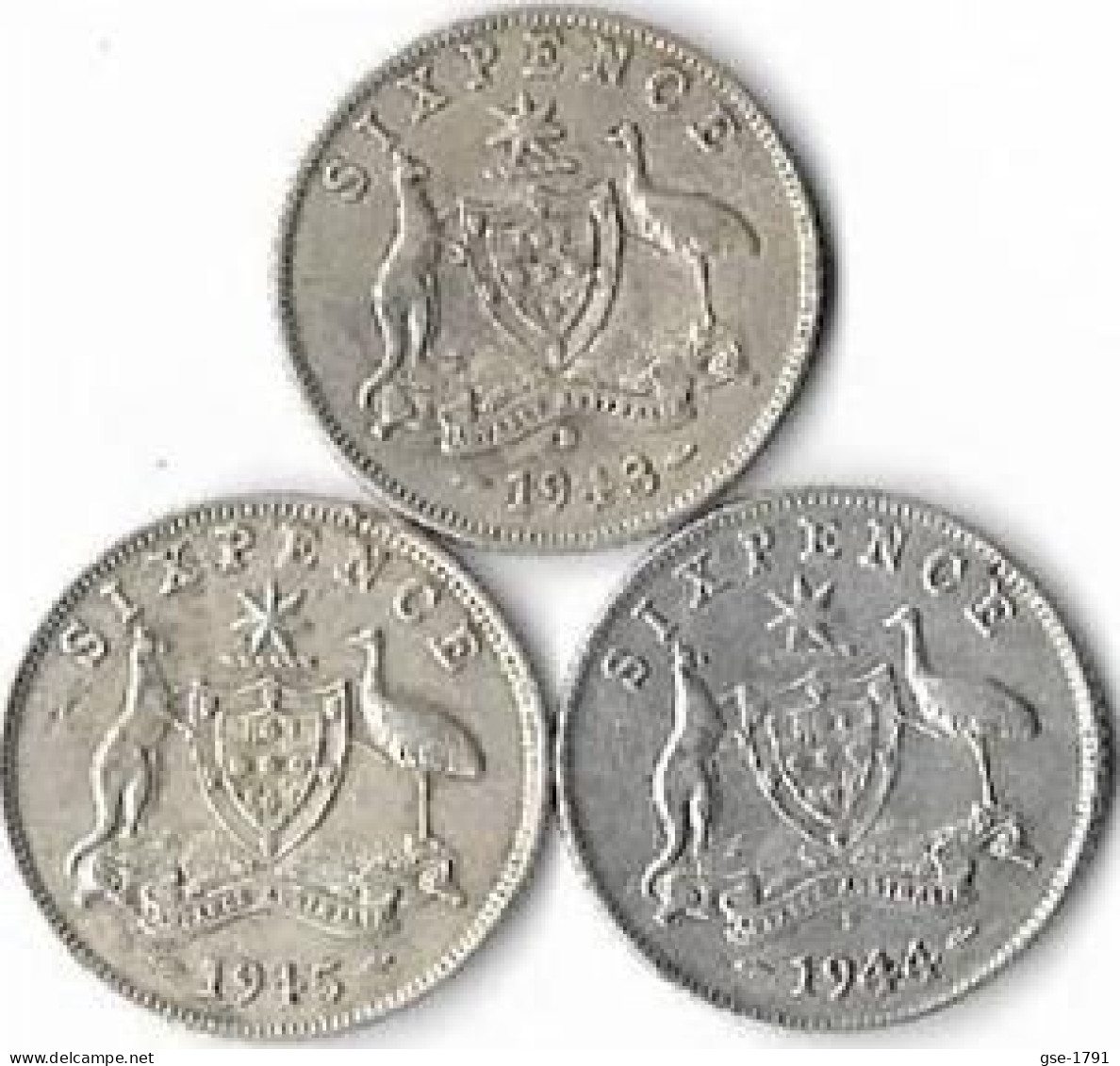 AUSTRALIE  GEORGES VI  ,6 Pence,   Lot De 3 Monnaies De 1943 , 1944 & 1945 Denver San Franci & Melbourne ,  Argent , TTB - Non Classés