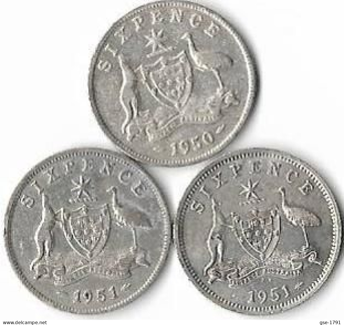 AUSTRALIE  GORGES VI  ,6 Pence,   Lot De 3 Monnaies Annés 1950 M, 1951 M , 1951 PL London Argent , TTB - Sin Clasificación
