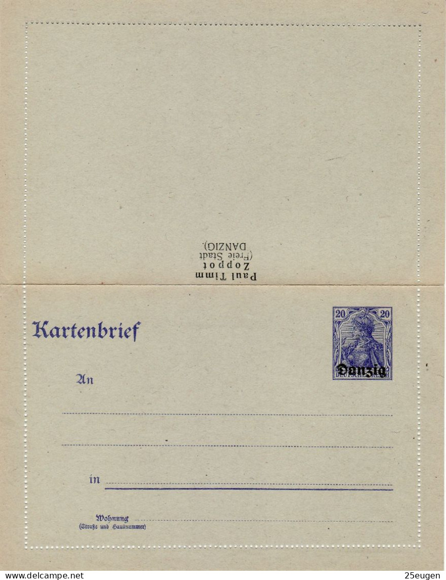 DANZIG 1920 KARTENBRIEF MiNr K 1  (*) - Entiers Postaux