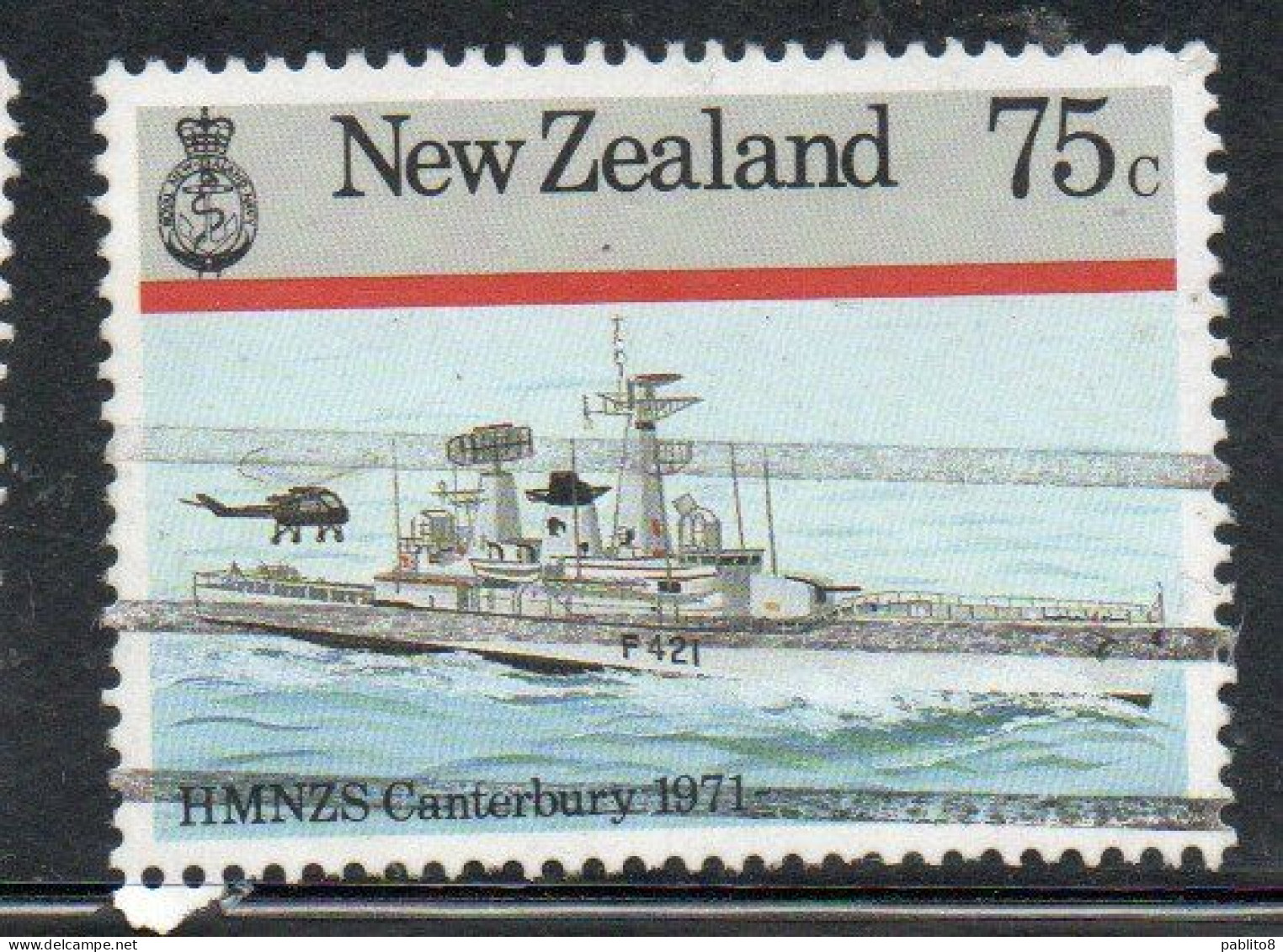 NEW ZEALAND NUOVA ZELANDA 1985 NAVY SHIPS HMNZS CANTERBURY 1971  75c USED USATO OBLITERE' - Oblitérés