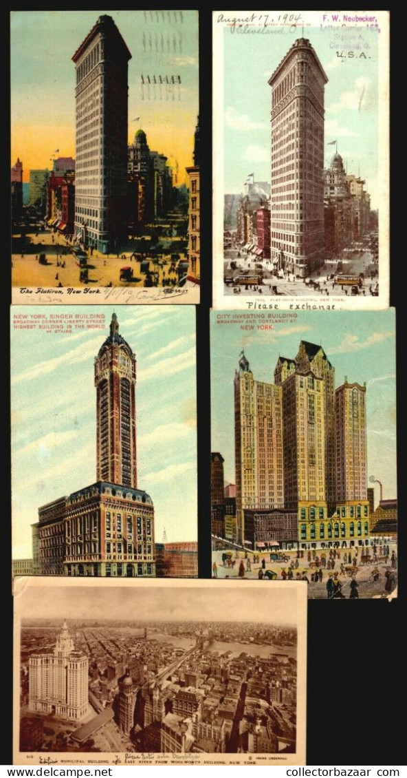 7 Original Period Postcards NY City Architecture Early Skyscrapers Flatiron Etc - Collections & Lots