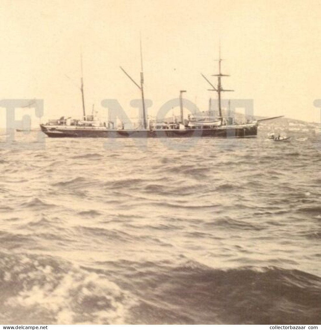 HMS UK GB 3 MAST Battleship Military Uruguay Port Real Photo RPPC Postcard C1902 - Collections & Lots