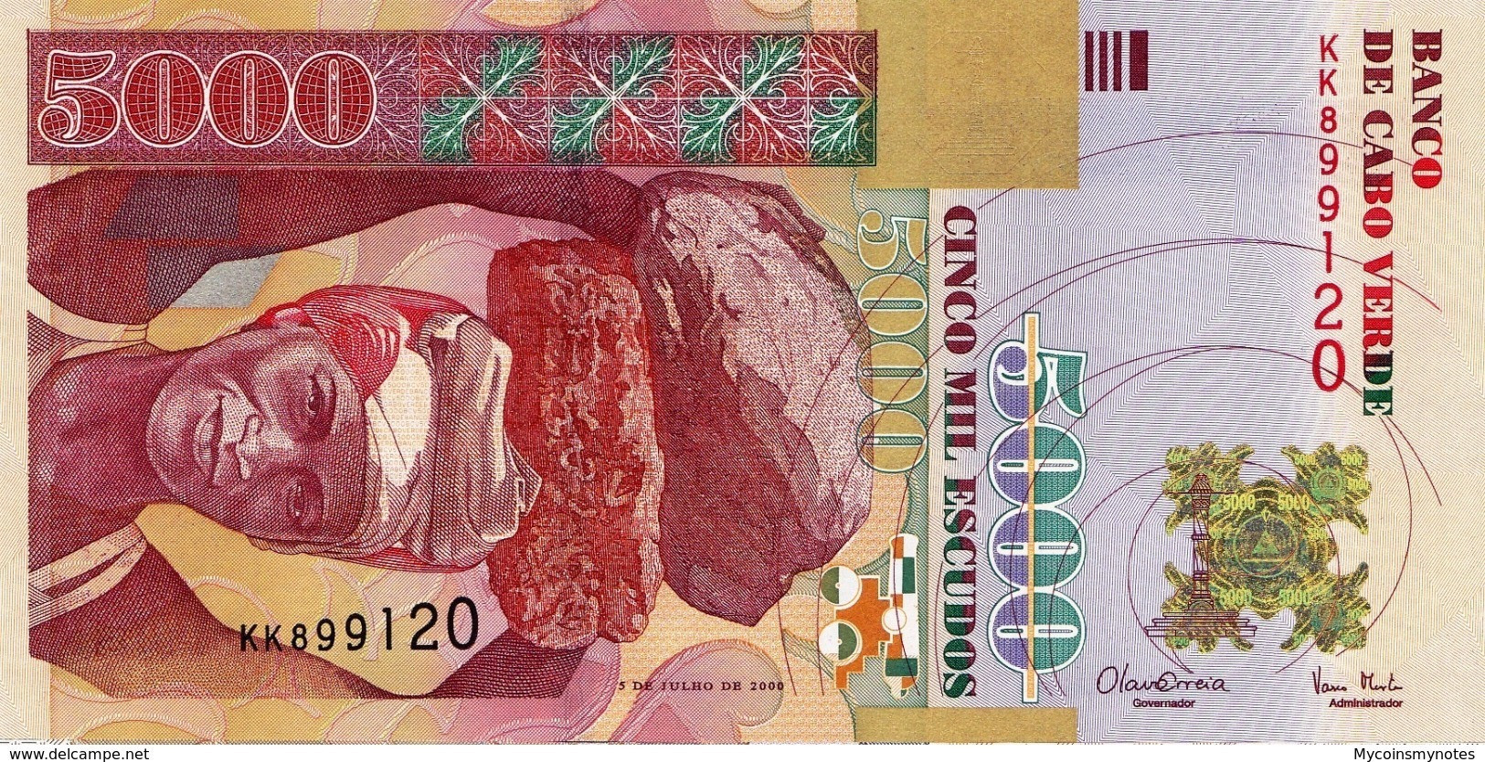 CAPE VERDE 5000 Escudos From 2000, P67, UNC - Cap Vert