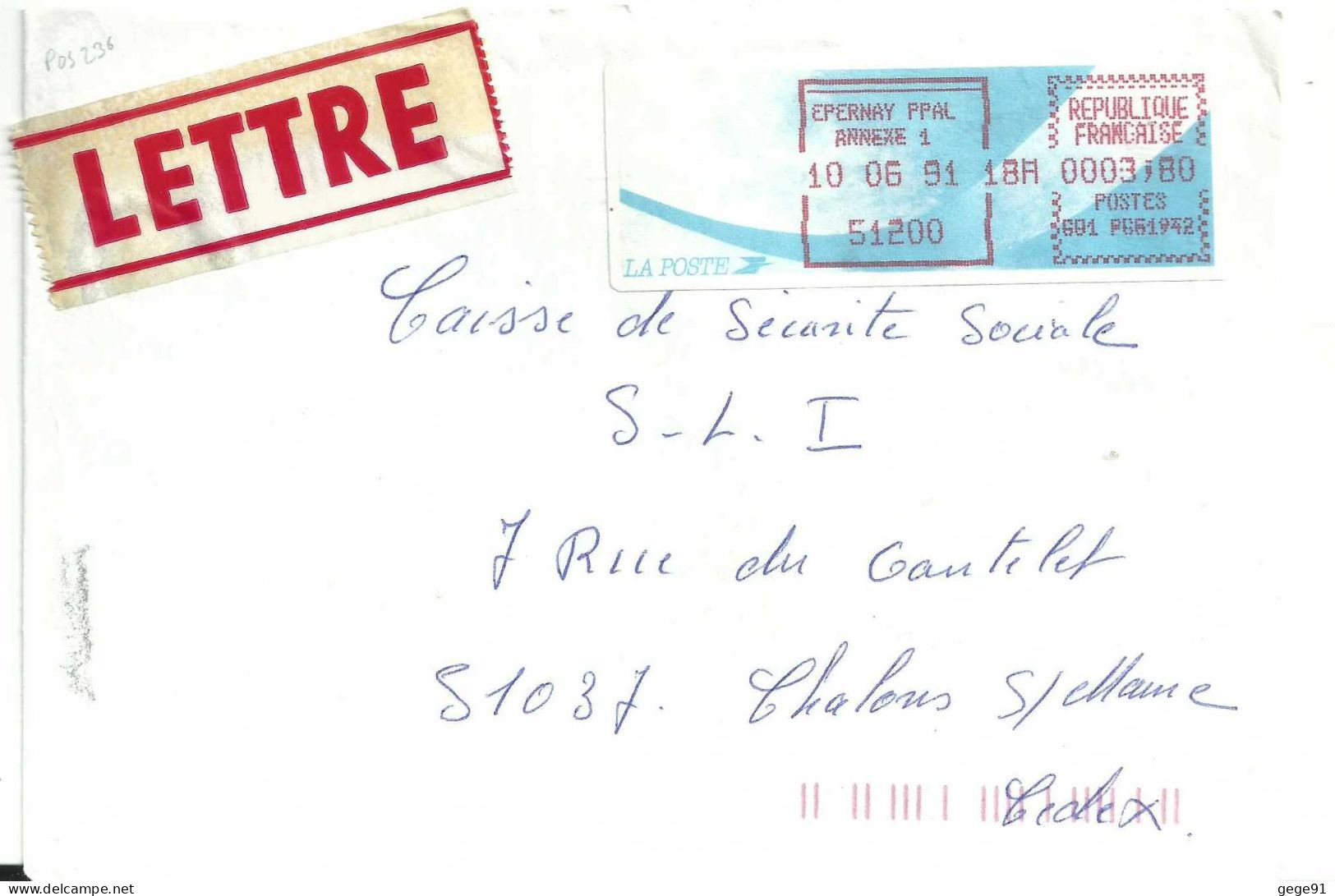 Vignette D'affranchissement - MOG - Epernay Annexe 1 - Marne - Enveloppe Entière - 1988 « Comète »