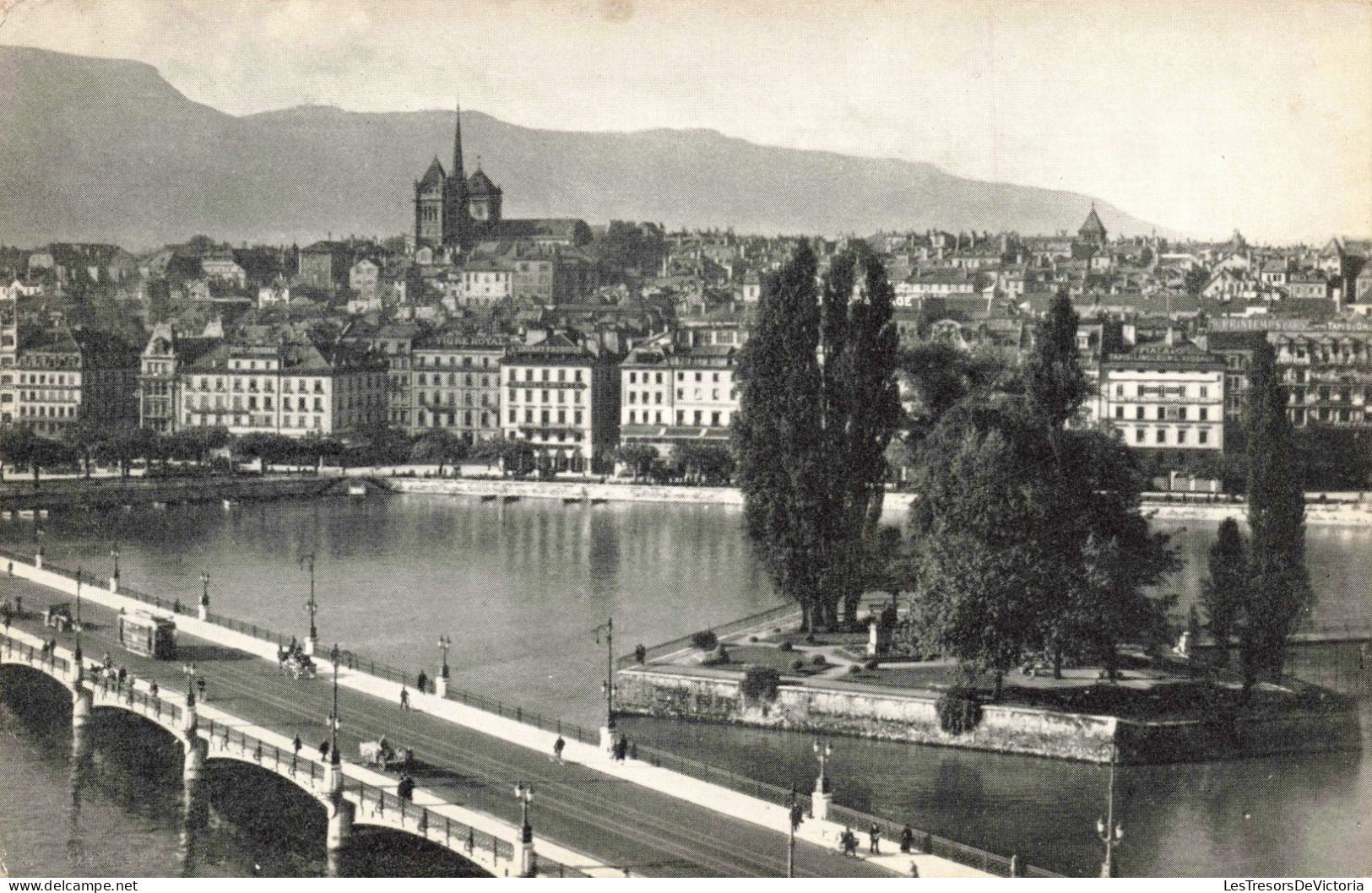 SUISSE - Genève - Pont Du Mont Blanc Ile JJ Rousseau Et La Ville - Carte Postale Ancienne - Genève