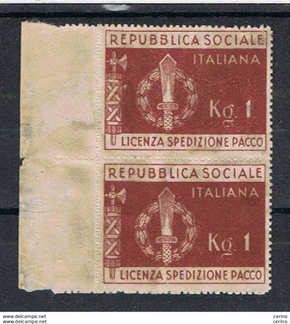 R.S.I.:  1944  FRANCHIGIA  MILITARE  -  BRUNO  ROSSO  COPPIA  S. G. -  SASS. 1 - Revenue Stamps