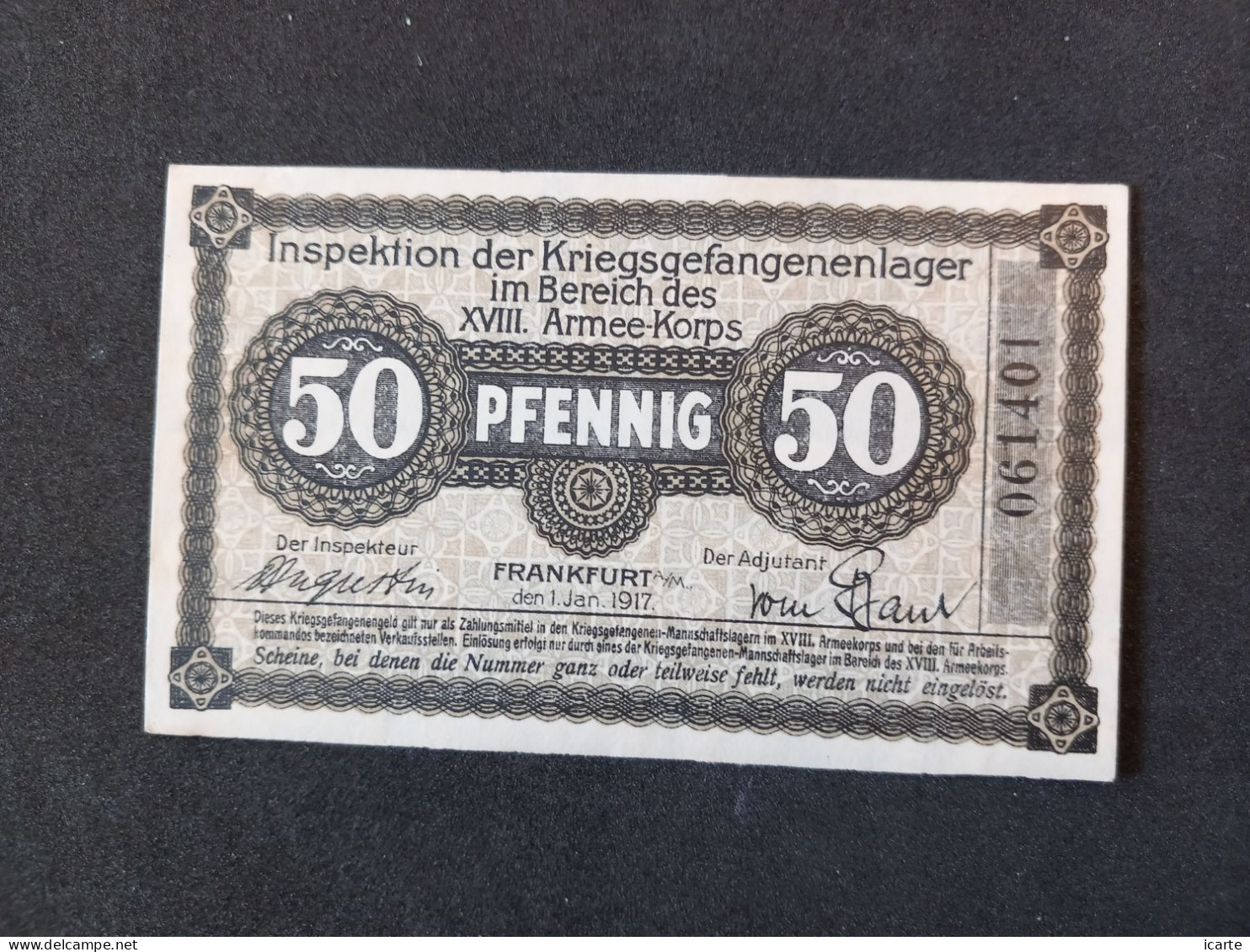 Billet 50 PFENNIG LAGERGELD MONNAIE DE CAMP PRISONNIER DE GUERRE Kriegsgefangenenlager FRANKFURT - Autres & Non Classés