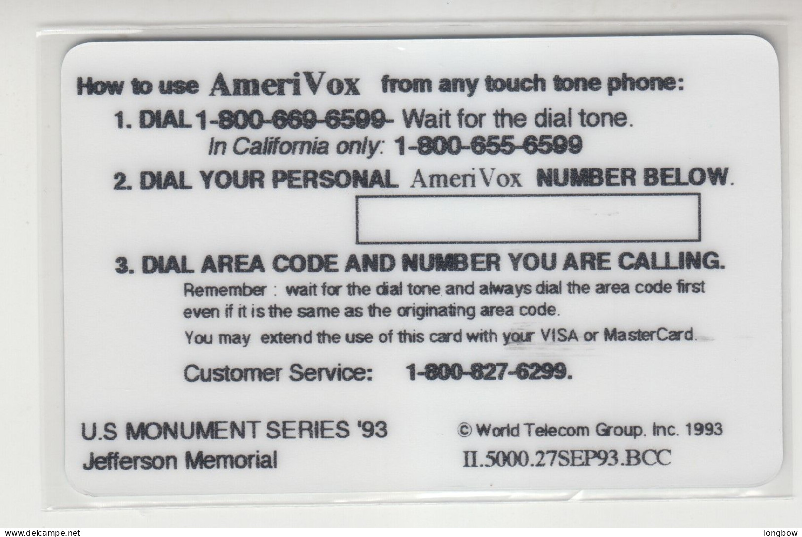 AmeriVox U.S. Monument Series 1993 , Jefferson Memorial , 5000ex. - Amerivox