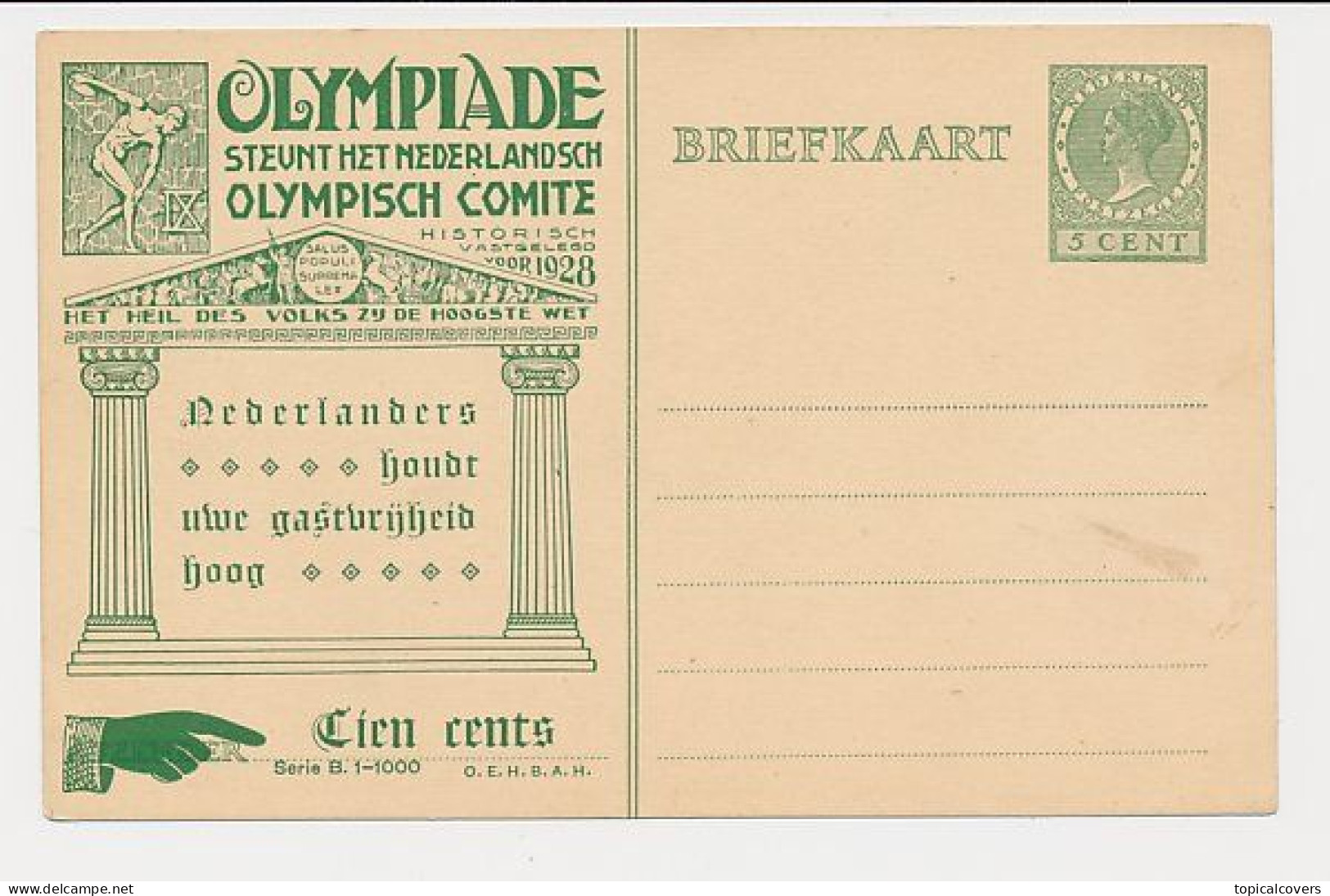 Postal Stationery Netherlands Olympic Games Amsterdam 1928 - Sommer 1928: Amsterdam