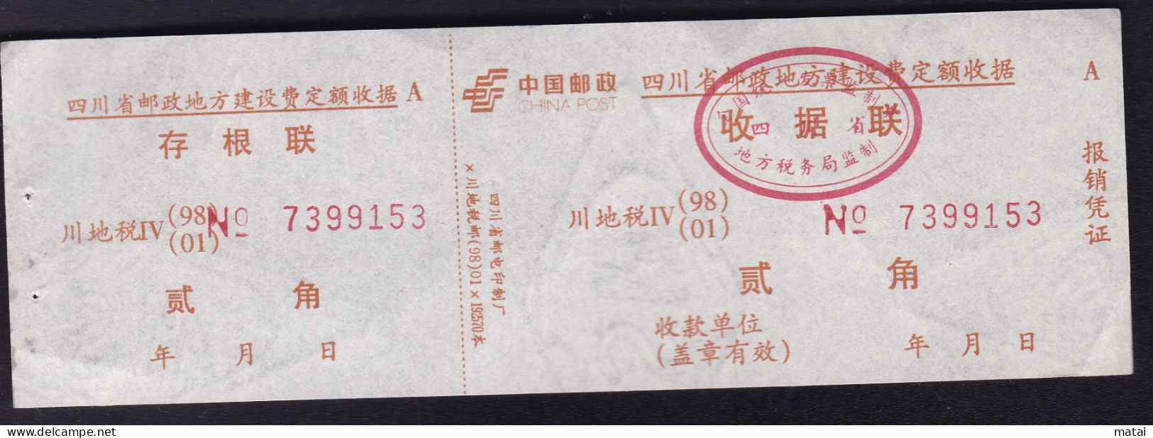 CHINA CHINE CINA  SICHUAN  ADDED CHARGE LABEL (ACL) 0.20 YUAN - Otros & Sin Clasificación