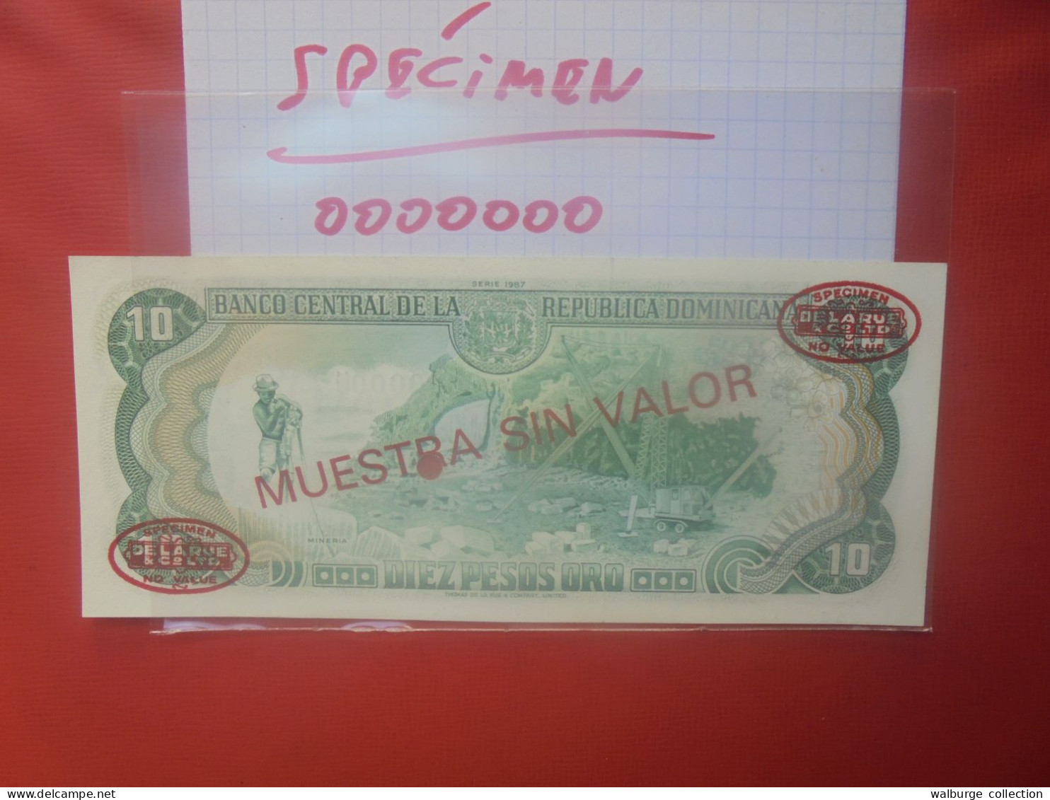 +++SPECIMEN+++DOMINIQUE 10 Pesos Série 1987 "Red Overprint" Neuf (B.30) - Dominicaanse Republiek