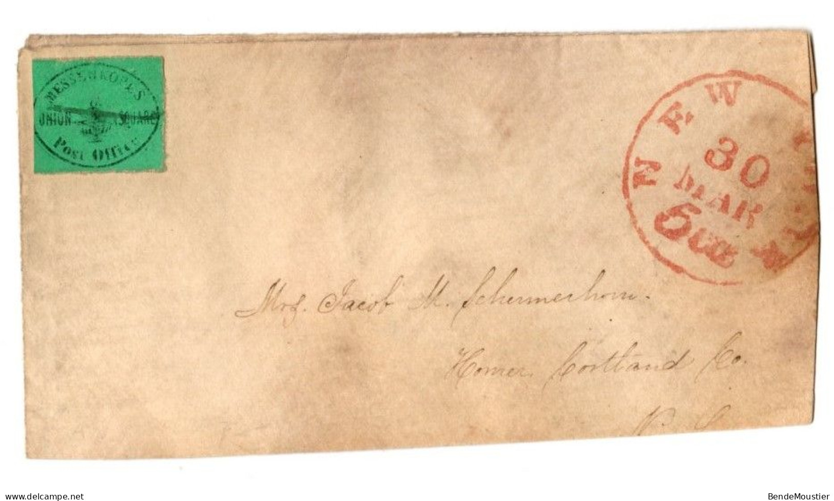 (R122) SCOTT # 106 L1  (L217) - Black On Green - Red Handstamp - Messenkope's Union Square Post Office - 1849. - Lokalausgaben