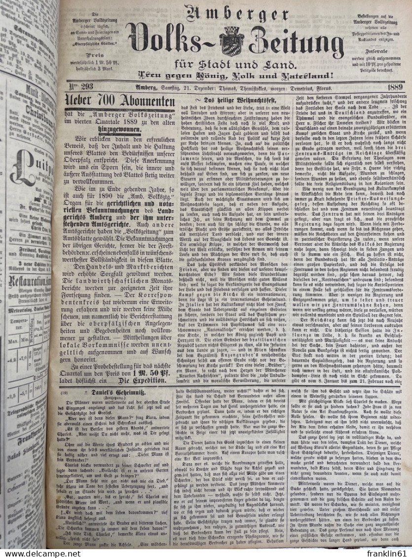 Amberger Volkszeitung. Für Stadt Und Land. IV.Quartal 1889 KOMPLETT. - Andere & Zonder Classificatie