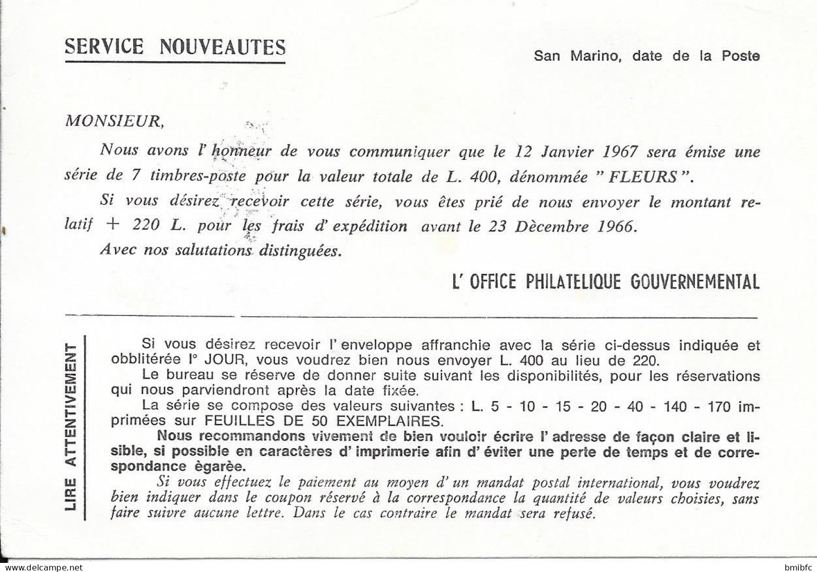 1966 - REPUBLICA DI SAN MARINO - UFFICIO FILATELICO GOVERNATIVO (Poste Aérienne) - Lettres & Documents