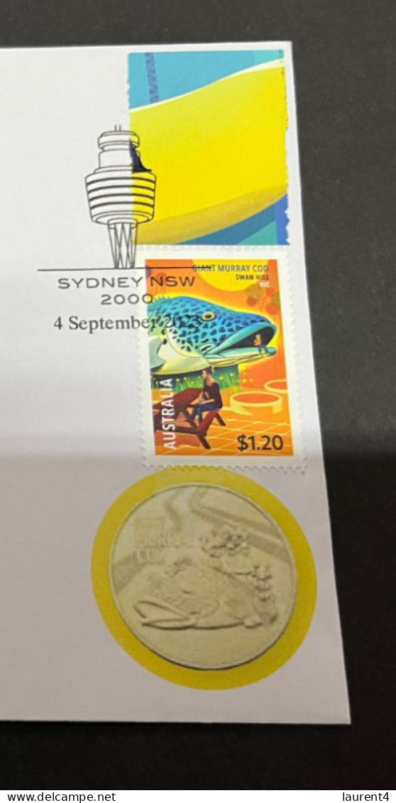 (30-8-2023) 3 T 39 - NEW - Cover With Big Murray Cod 2023 Stamp In VIC (Aussie Big Things) (with Picture Of Coin) - Dollar