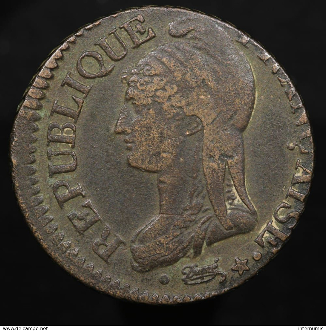 France, Fautée (Error Strike), 5 Centimes, AN 8-G, Geneve, Cuivre (Copper), TTB (EF), KM#, G.126a ,F.115/85 - 1792-1975 Convención Nacional