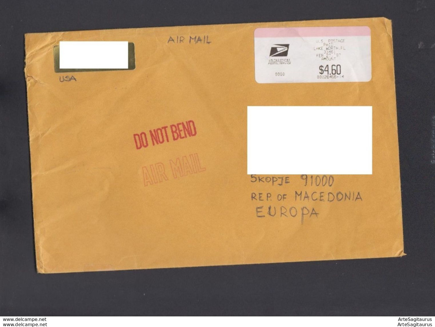 USA, LABEL, AIR MAIL / REPUBLIC OF MACEDONIA  (008) - Lettres & Documents