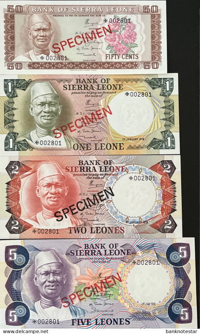 Sierra Leone 50 Cents - 5 Leone, P-CS2 (1978) - UNC - SPECIMEN SET - Sierra Leone