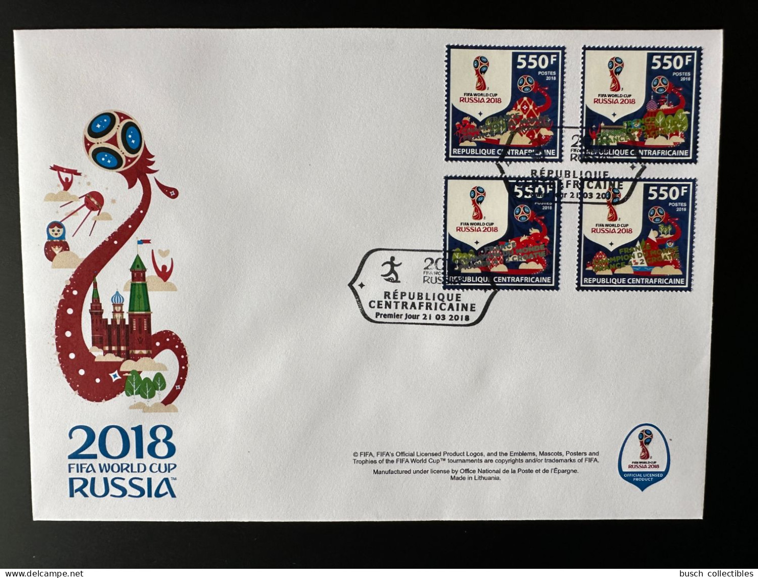 Centrafrique 2018 FDC Surch Ovpt FRANCE CHAMPION FIFA World Cup WM Coupe Du Monde Russie Russia Football Fußball Soccer - 2018 – Russie